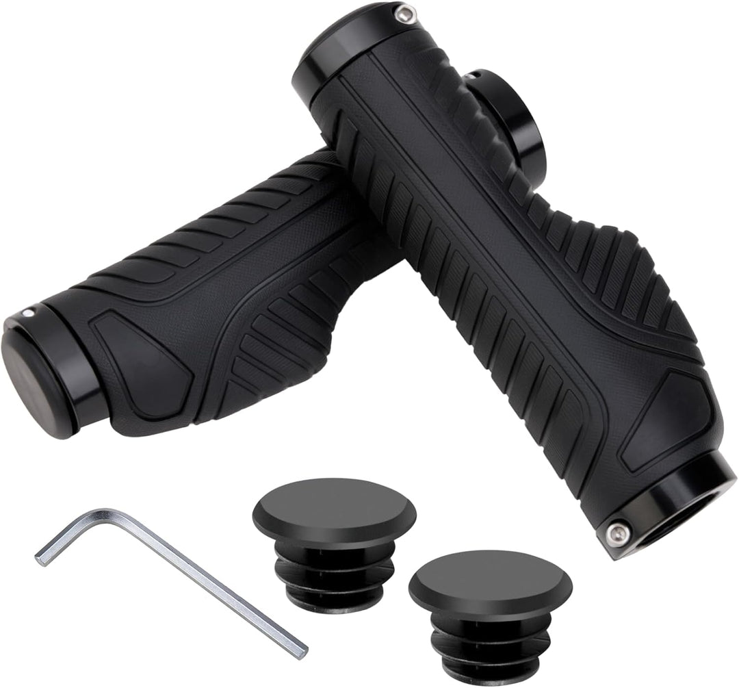 1 Pair Bike Handlebar Grips, Professional Mountain Bicycle Grips with Aluminum Lock Premium Anti-Slip Soft Rubber for 22.2mm for MTB BMX Mountain Road Bike E-Bike City, Allen Wrench Come With