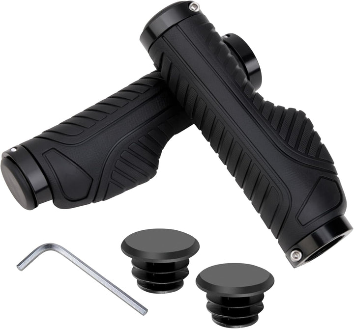 1 Pair Bike Handlebar Grips, Professional Mountain Bicycle Grips with Aluminum Lock Premium Anti-Slip Soft Rubber for 22.2mm for MTB BMX Mountain Road Bike E-Bike City, Allen Wrench Come With