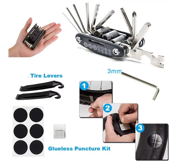 Bike Repair Tool Kits -Tire Puncture Repair Kit, Bike Multi-function Tool Kit With Portable Bike Bag
